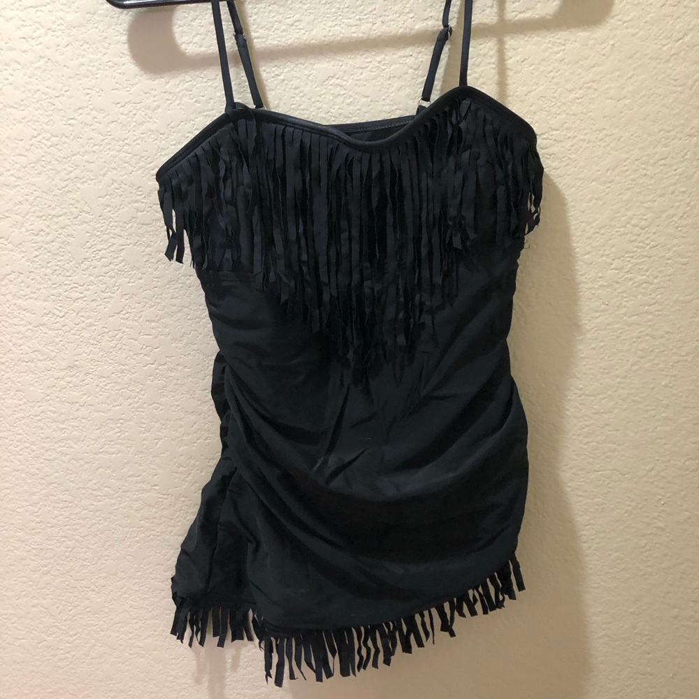SHEIN Black Fringe Swim Camisole